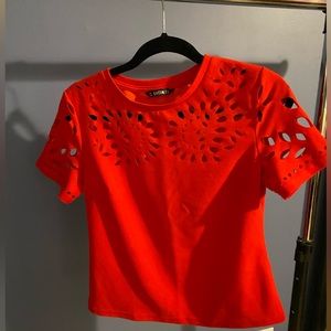 Red-Orange Cut Out Dressy T-Shirt